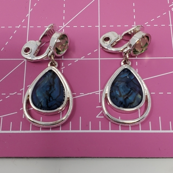 NAPIER DEMI PARURE NECKLACE CLIP ON EARRINGS SILVER BLUE GREEN FAUX STONE BEADS - Picture 7 of 16